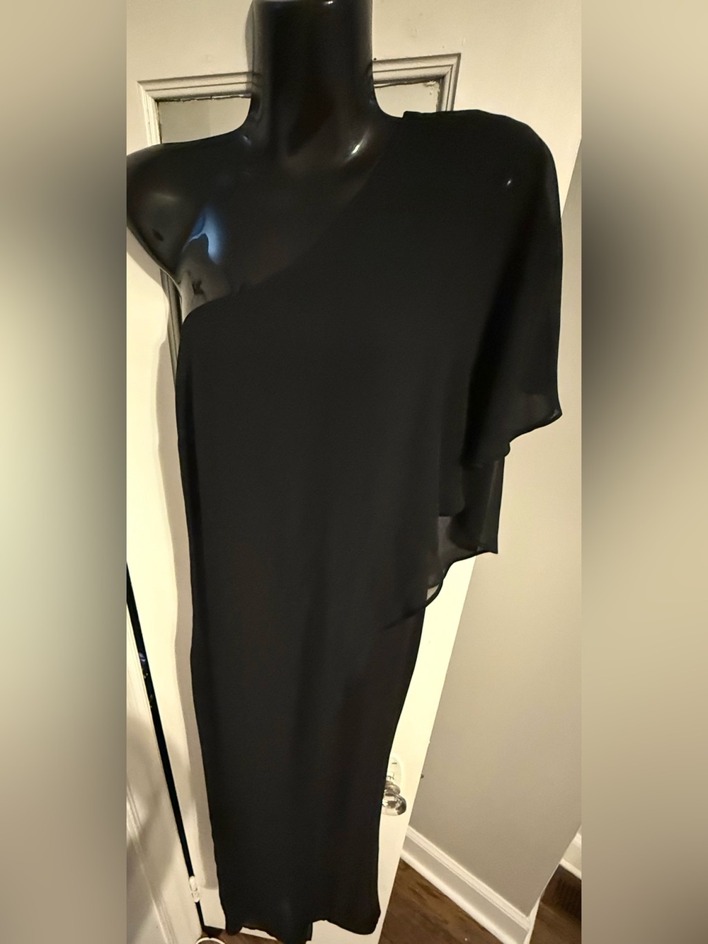 Adrianna Papell Black One-Shoulder Chiffon Overlay Wide Leg Jumpsuit Size 6